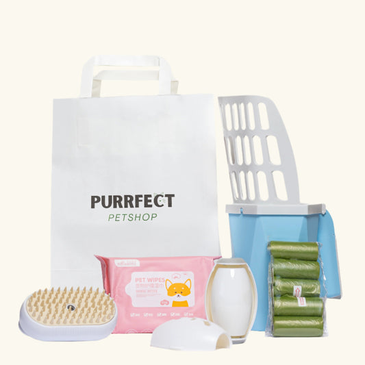 Discover the PREMIUM CLEAN BUNDLE from Purrfect Petshop, featuring essential tools for happy cats and clean homes.