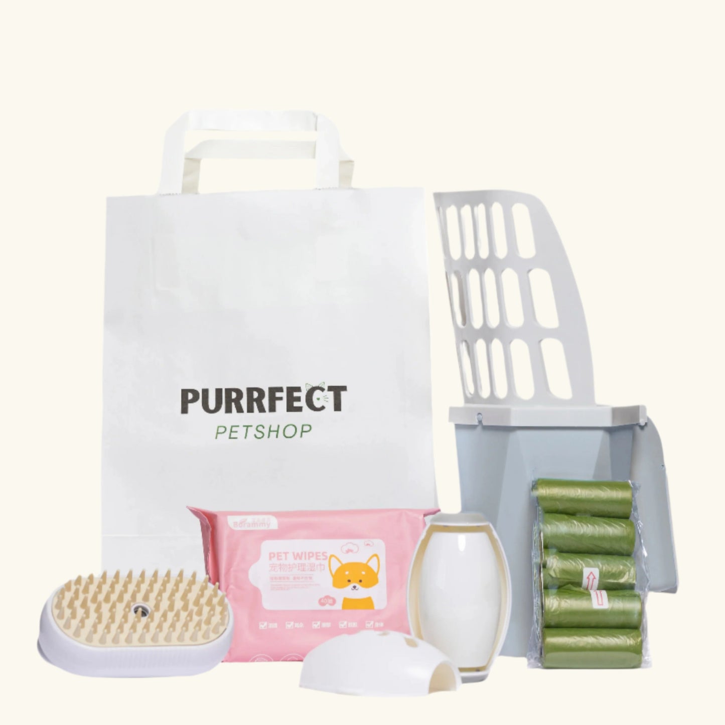 Discover the PREMIUM CLEAN BUNDLE from Purrfect Petshop, featuring essential tools for a happy cat and a clean home.